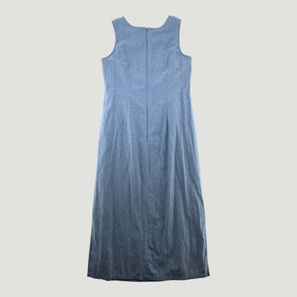 Embroidered Chambray Maxi Dress Cottagecore Prairie Blue Sleeveless Medium - Picture 8 of 9
